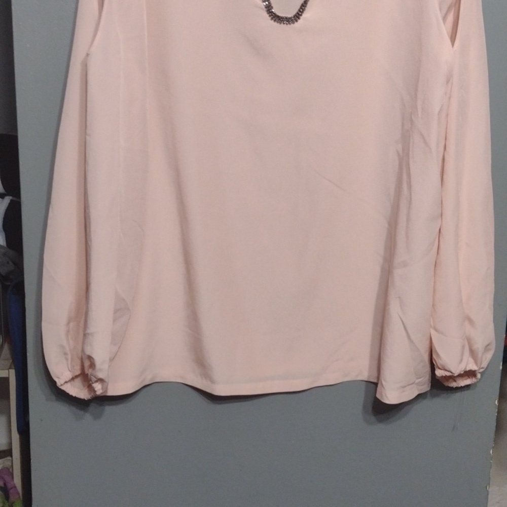 Juicy Couture | Pink Rhinestone Satin Embellished U Neck Cold Shoulder Top XL - Picture 2 of 9